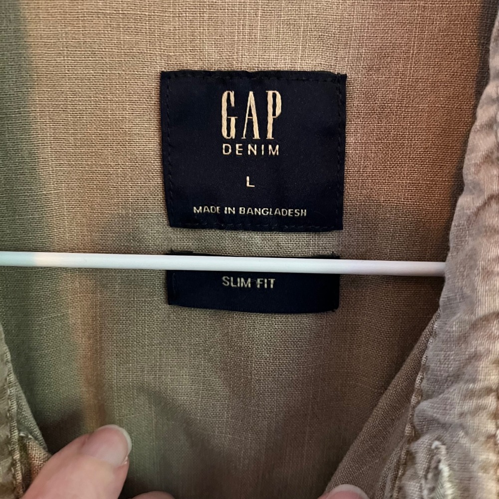 Gap Mens Pearl Snap Western Shirt Khaki Tan Slim Fit Cotton Large Lp - Picture 2 of 7